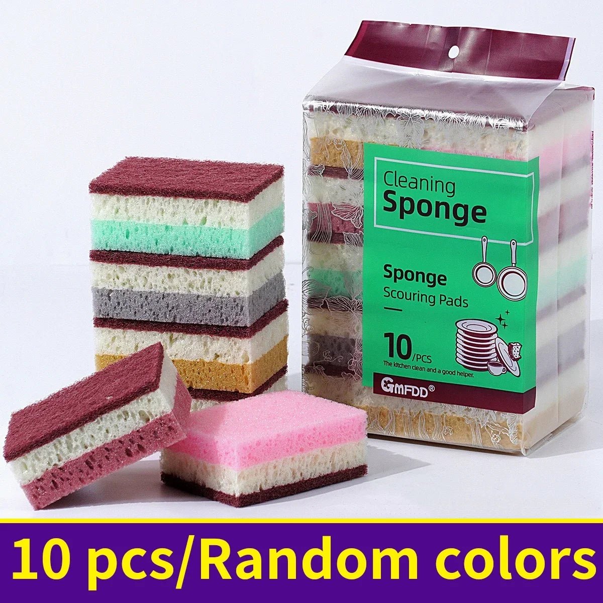 10PCS Kitchen Dishwashing Sponge | Multi - Functional High Density Clean Rub Pot - CheffyCorner