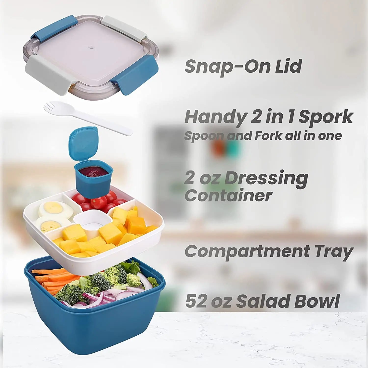 1100Ml/1500Ml Portable Lunch Box Container 2 Layer Grid Salad Bowl Bento Boxes Salad Bowls Lunch Box Lunch Container for Food - CheffyCorner