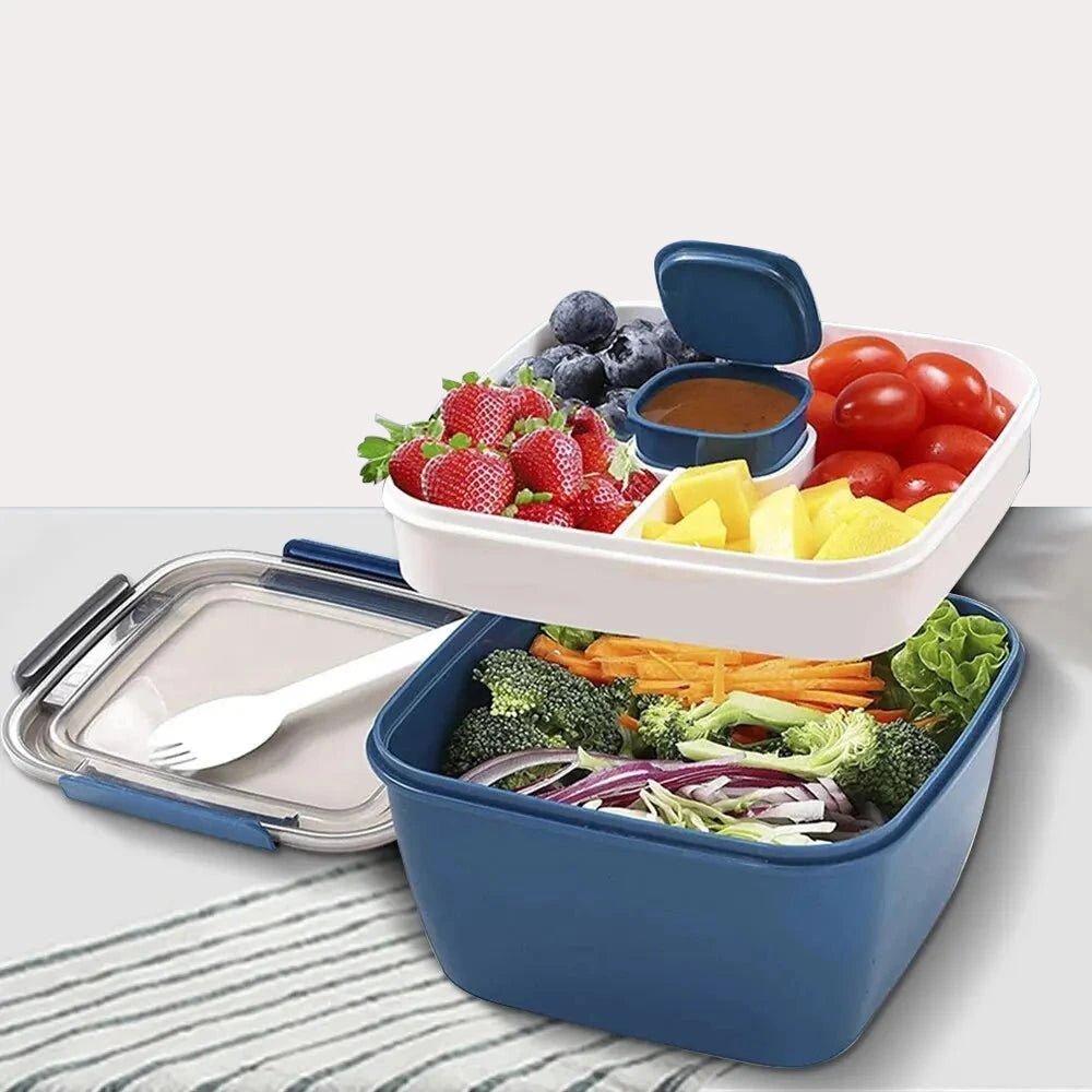 1100Ml/1500Ml Portable Lunch Box Container 2 Layer Grid Salad Bowl Bento Boxes Salad Bowls Lunch Box Lunch Container for Food - CheffyCorner