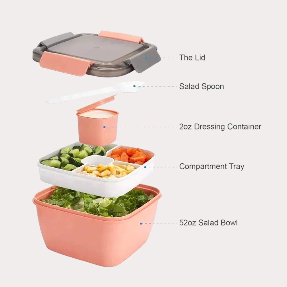 1100Ml/1500Ml Portable Lunch Box Container 2 Layer Grid Salad Bowl Bento Boxes Salad Bowls Lunch Box Lunch Container for Food - CheffyCorner