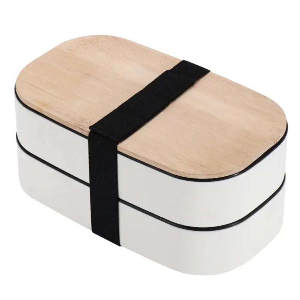 1200ML Divided Lunch Box Picnic Microwave Wooden Cover Japanese Bento Box Portable Double Layer Food Container for Kids - CheffyCorner