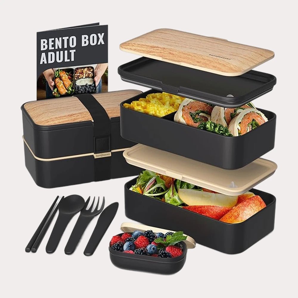 1200ML Divided Lunch Box Picnic Microwave Wooden Cover Japanese Bento Box Portable Double Layer Food Container for Kids - CheffyCorner