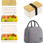1200ML Divided Lunch Box Picnic Microwave Wooden Cover Japanese Bento Box Portable Double Layer Food Container for Kids - CheffyCorner