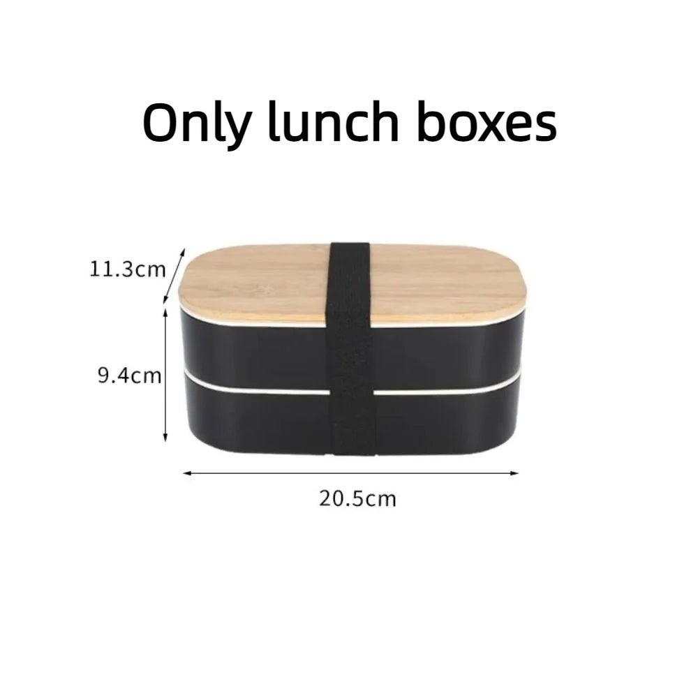 1200ML Divided Lunch Box Picnic Microwave Wooden Cover Japanese Bento Box Portable Double Layer Food Container for Kids - CheffyCorner