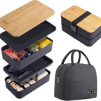 1200ML Divided Lunch Box Picnic Microwave Wooden Cover Japanese Bento Box Portable Double Layer Food Container for Kids - CheffyCorner