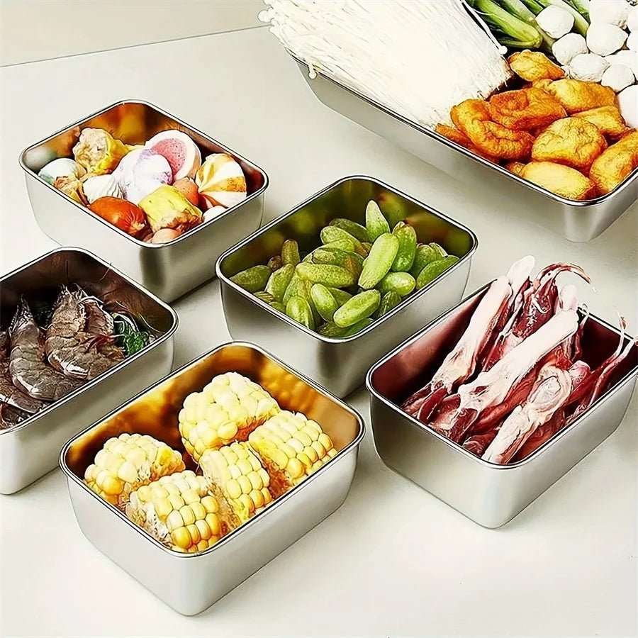 1/3/5Pcs Stainless Steel Food Storage Box Fresh - Keeping Box with Lid ,Rectangle Sausage Noodles Fruit Dish with Cover - CheffyCorner