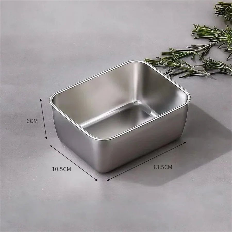 1/3/5Pcs Stainless Steel Food Storage Box Fresh - Keeping Box with Lid ,Rectangle Sausage Noodles Fruit Dish with Cover - CheffyCorner