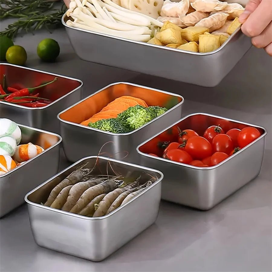 1/3/5Pcs Stainless Steel Food Storage Box Fresh - Keeping Box with Lid ,Rectangle Sausage Noodles Fruit Dish with Cover - CheffyCorner