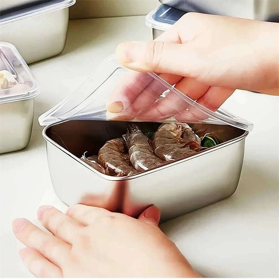 1/3/5Pcs Stainless Steel Food Storage Box Fresh - Keeping Box with Lid ,Rectangle Sausage Noodles Fruit Dish with Cover - CheffyCorner