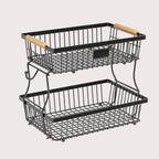 Fruit Basket Vegetable Basket | Metal Storage Basket with Hook and Wooden