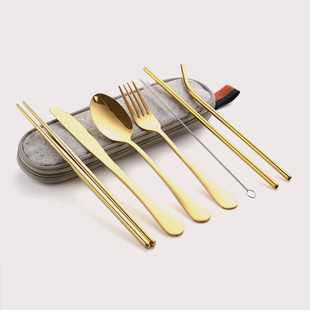 8PCS Portable Tableware Single Box Suitable for Outdoor Picnic Travel Students Chopsticks Fork Spoon Knife Easy to Take