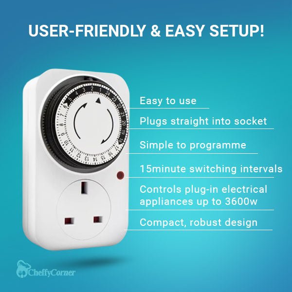 24 - Hour Mechanical Timer Switch Plug for Kitchen & Home – CheffyCorner - CheffyCorner