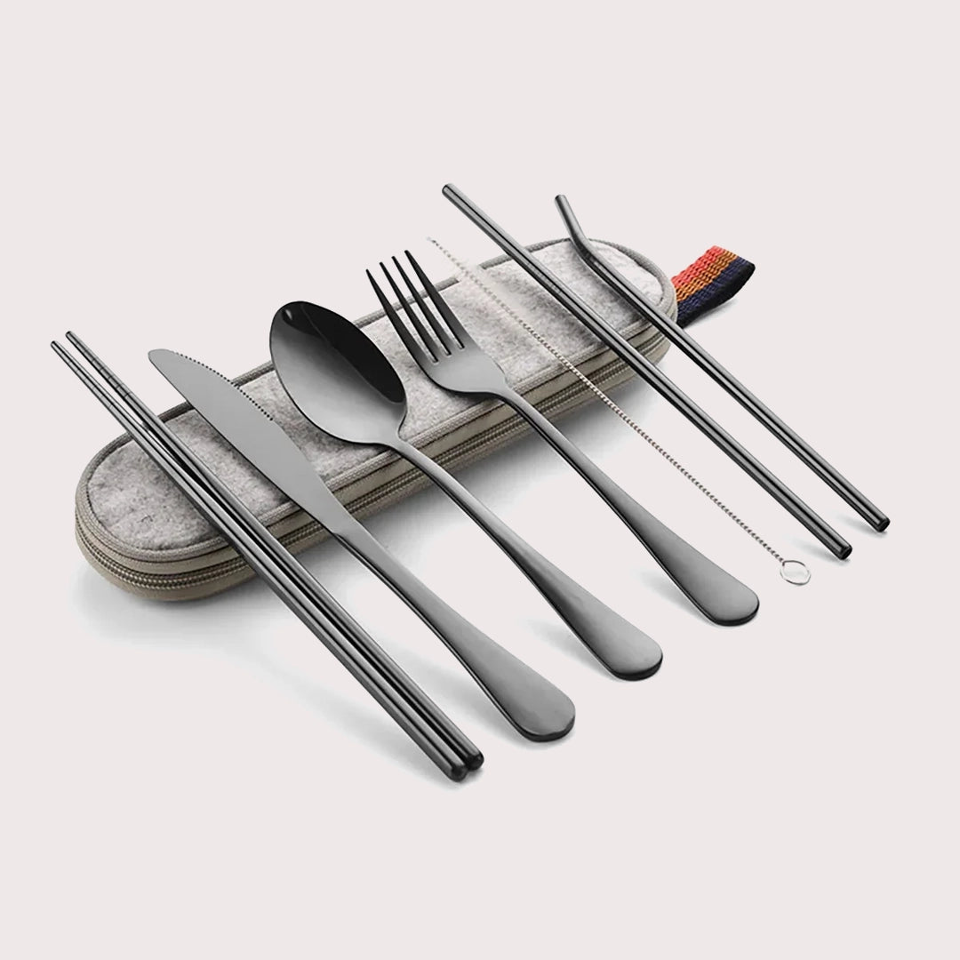 8PCS Portable Tableware Single Box Suitable for Outdoor Picnic Travel Students Chopsticks Fork Spoon Knife Easy to Take