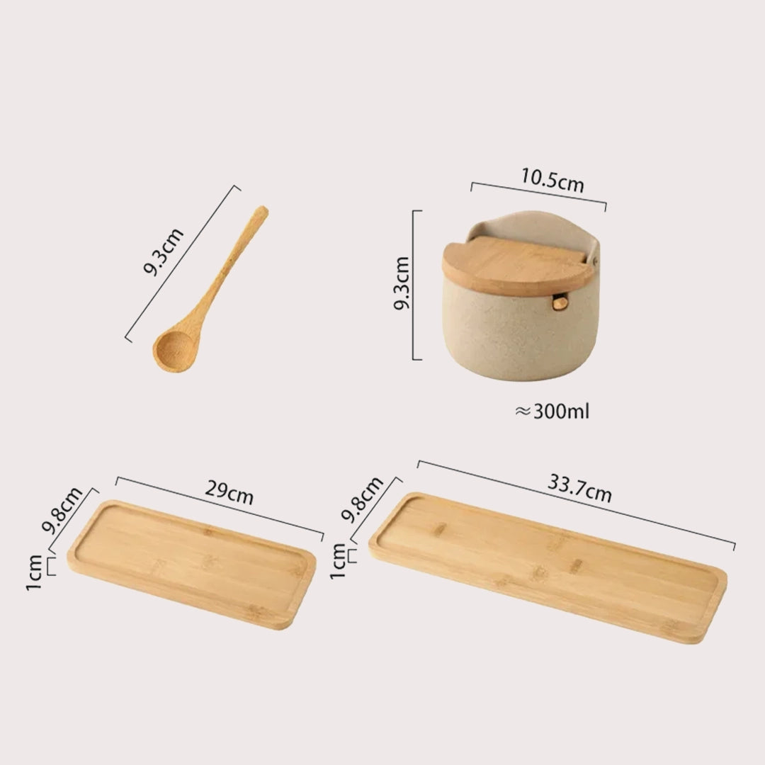 Japanese Style Ceramic Seasoning Jar| Bamboo Lid Spice Jar with Spoon