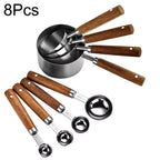 4/8Pcs Black Wooden Handle Stainless Steel Measuring Cups Spoons Baking Tools Coffee Bartending Scale Kitchen Accessories Set - CheffyCorner