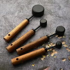 4/8Pcs Black Wooden Handle Stainless Steel Measuring Cups Spoons Baking Tools Coffee Bartending Scale Kitchen Accessories Set - CheffyCorner