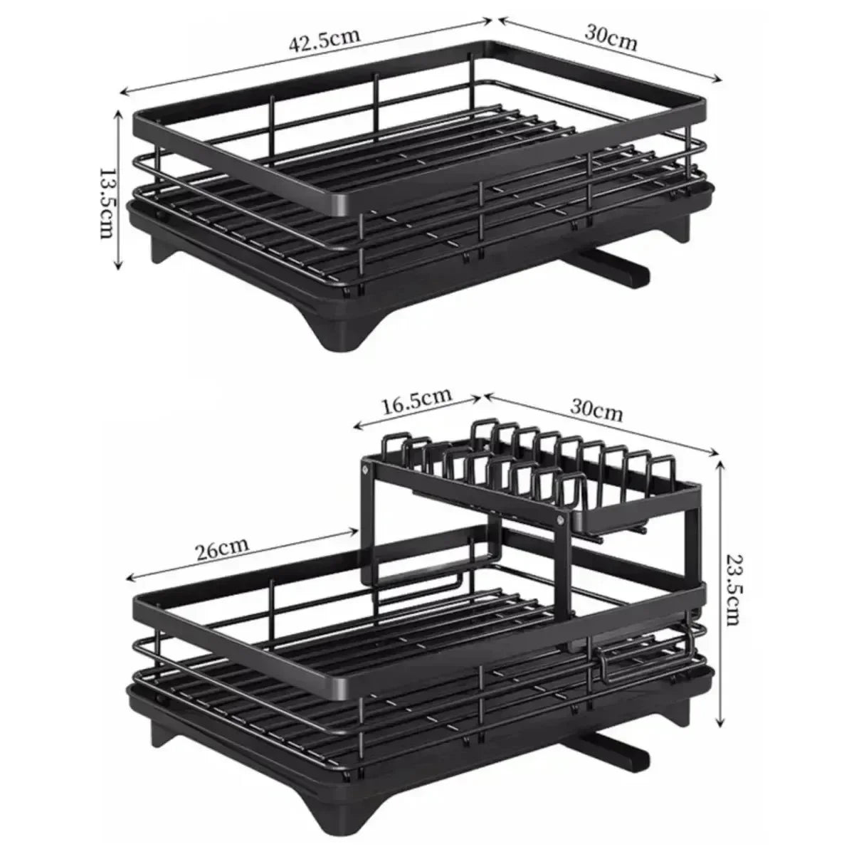 Adjustable Dish Drying Rack & Drainboard Organizer for Kitchen Plates, over Sink Countertop, Cutlery Storage with Drain Rac