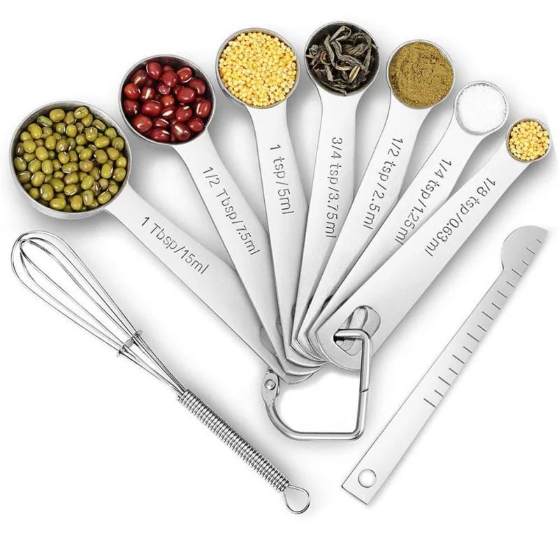 6/7/9Pcs Multipurpose Food - Grade Stainless Steel Measuring Spoon Coffee Powder Spice Measure Scoop Kitchen Baking Tools - CheffyCorner