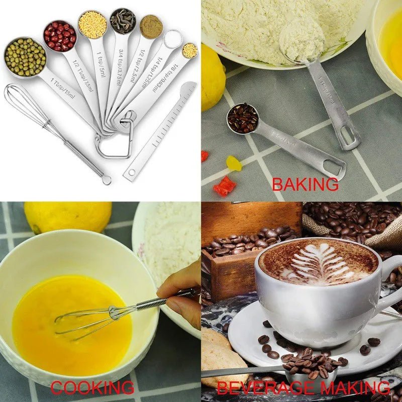 6/7/9Pcs Multipurpose Food - Grade Stainless Steel Measuring Spoon Coffee Powder Spice Measure Scoop Kitchen Baking Tools - CheffyCorner