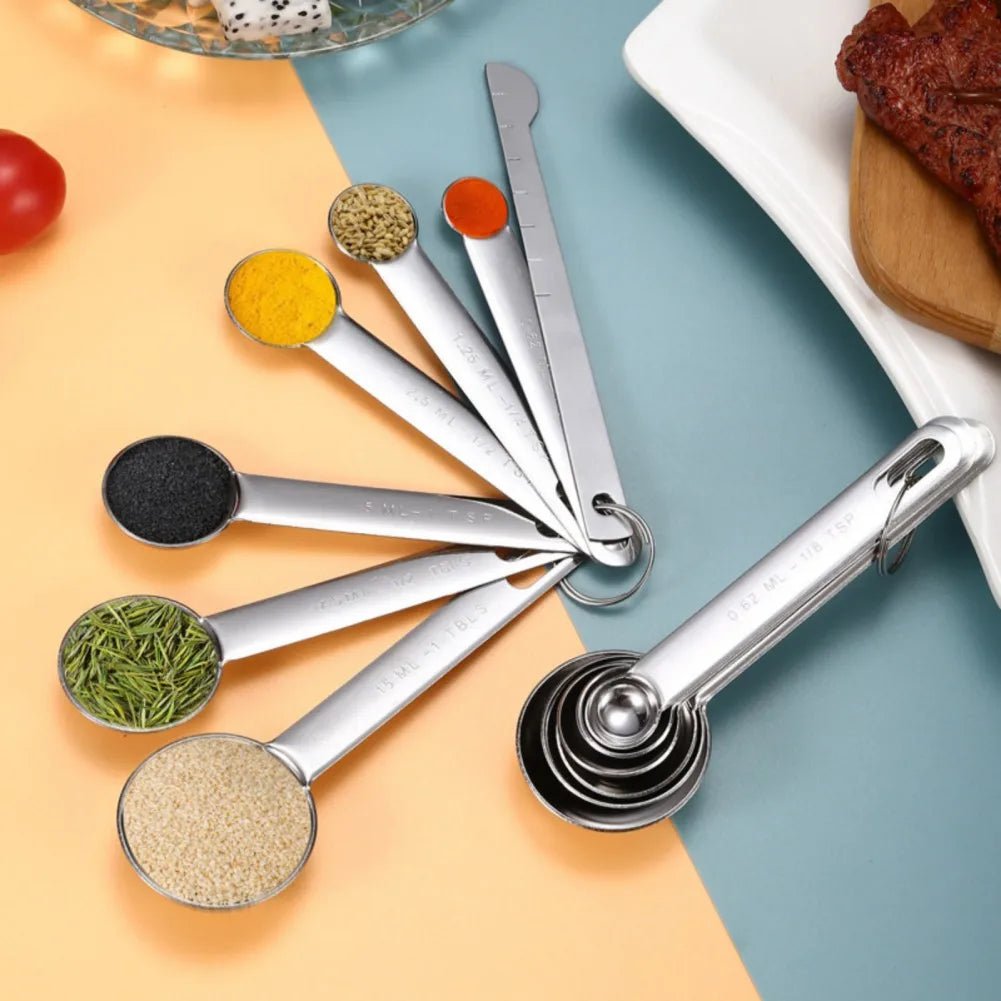 6/7/9Pcs Multipurpose Food - Grade Stainless Steel Measuring Spoon Coffee Powder Spice Measure Scoop Kitchen Baking Tools - CheffyCorner