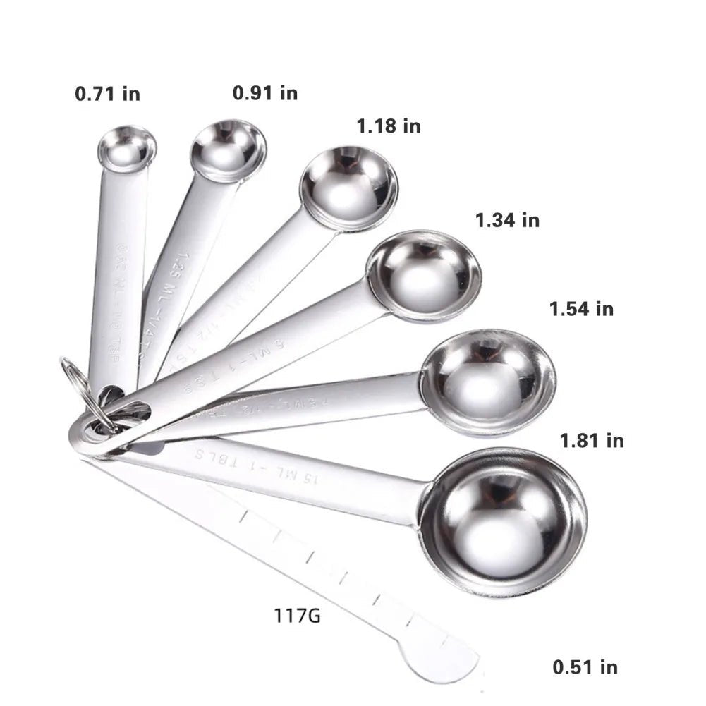 6/7/9Pcs Multipurpose Food - Grade Stainless Steel Measuring Spoon Coffee Powder Spice Measure Scoop Kitchen Baking Tools - CheffyCorner