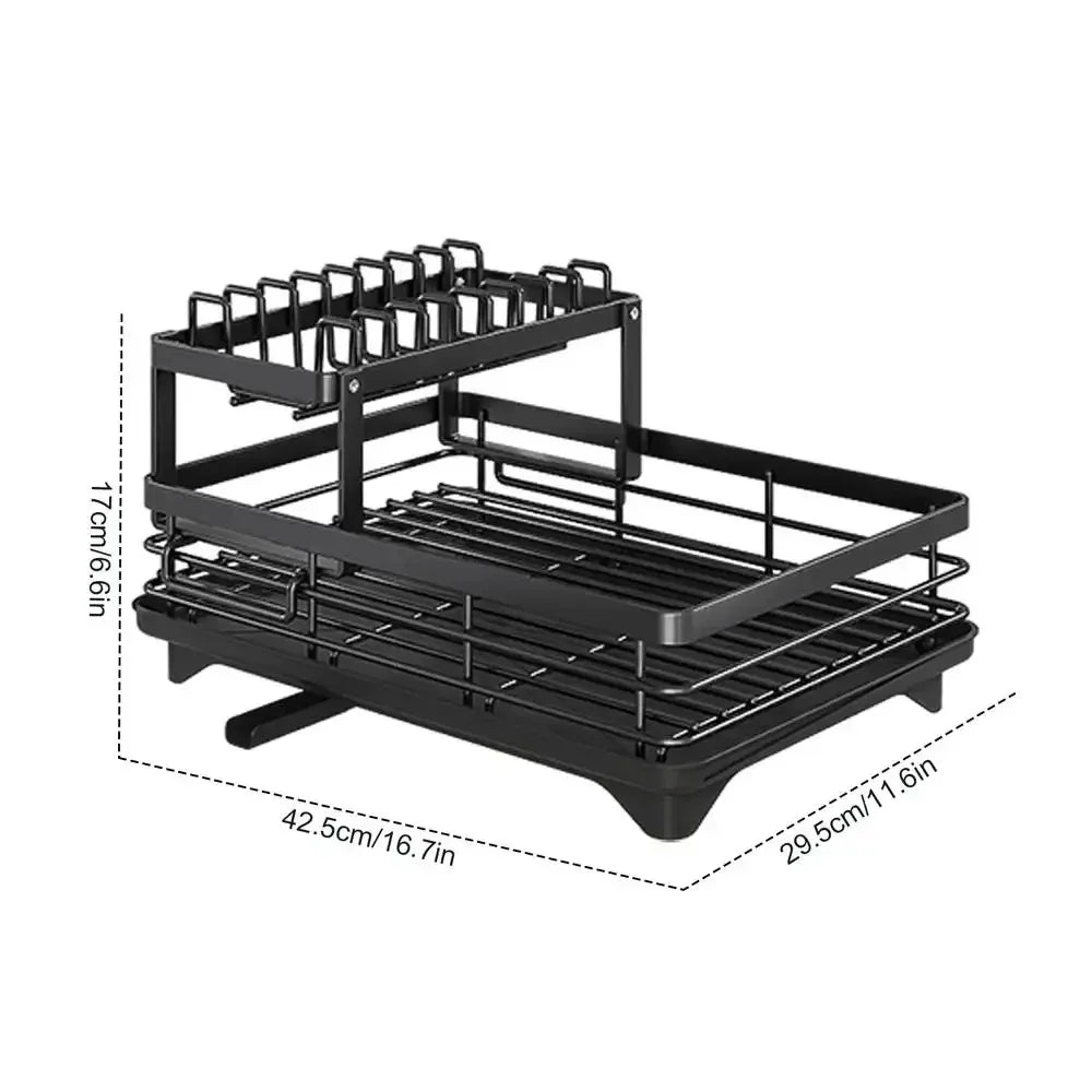 Adjustable Dish Drying Rack & Drainboard Organizer for Kitchen Plates, over Sink Countertop, Cutlery Storage with Drain Rac