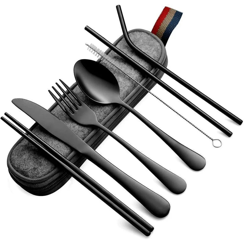 8PCS Portable Tableware Single Box Suitable for Outdoor Picnic Travel Students Chopsticks Fork Spoon Knife Easy to Take - CheffyCorner