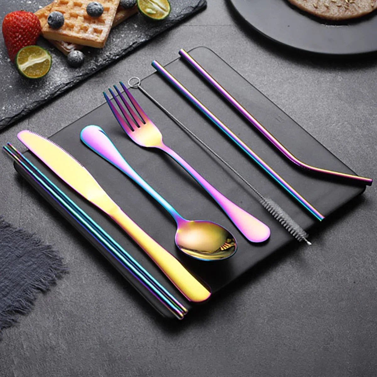 8PCS Portable Tableware Single Box Suitable for Outdoor Picnic Travel Students Chopsticks Fork Spoon Knife Easy to Take - CheffyCorner