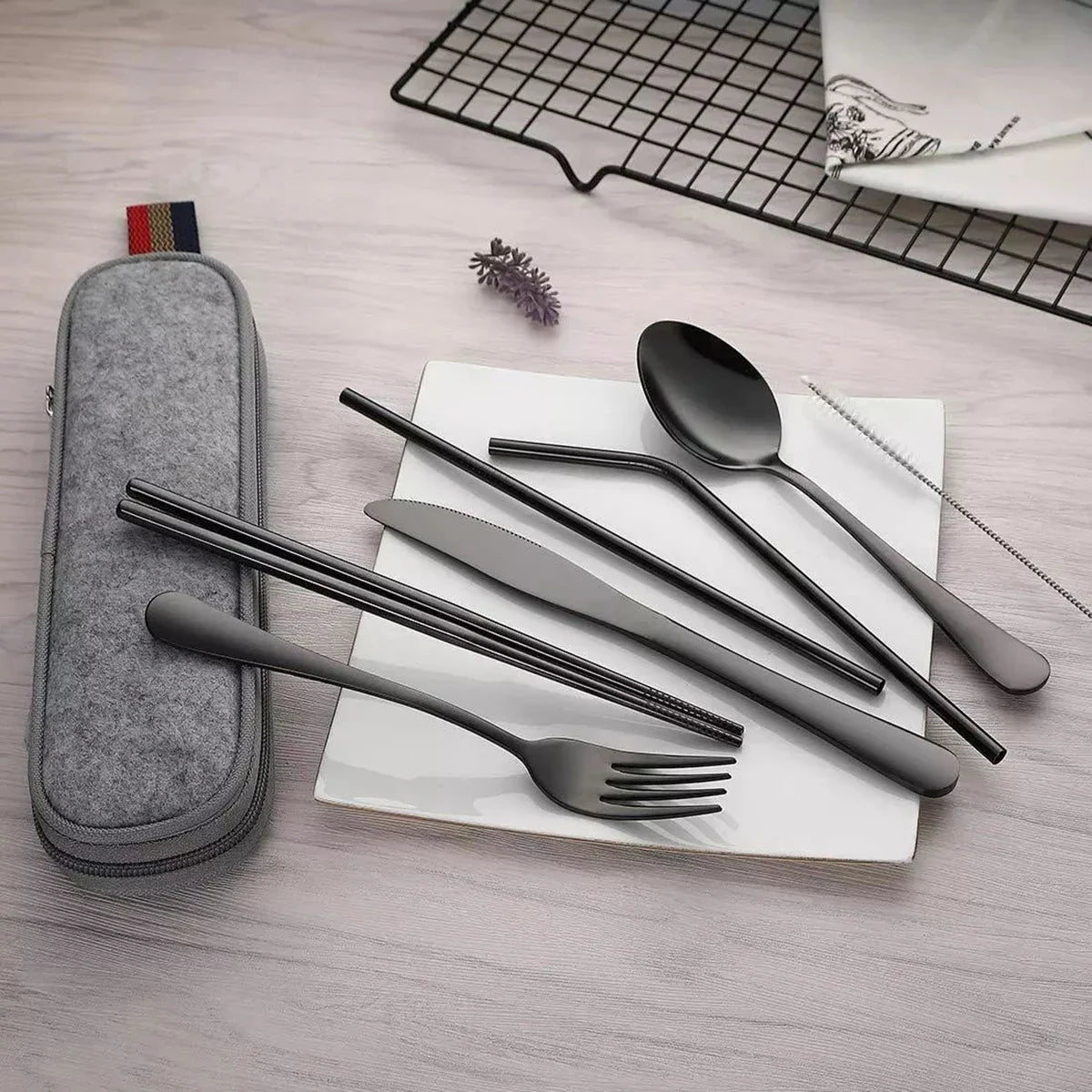8PCS Portable Tableware Single Box Suitable for Outdoor Picnic Travel Students Chopsticks Fork Spoon Knife Easy to Take - CheffyCorner