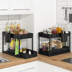 A black 2-tier pull-out kitchen cabinet organizer.