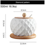 Ceramic Seasoning Jars with Spoon Wooden Lid Kitchen Supplies White Spice Organizer Canister Set Sugar Box Seasoning Organizer
