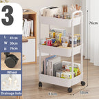 3 Tiers Kitchen Shelf Multifunction Large Capacity Seasoning Storage Rack with Wheel Snacks Sundries Storage Trolley Organizer