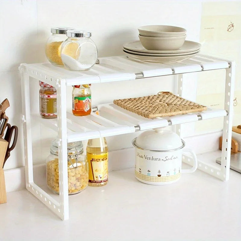 1 Stainless Steel Expandable Kitchen Sink Storage Rack Cabinet Storage Multi-Layer Multifunctional Internal Layered Storage Rack