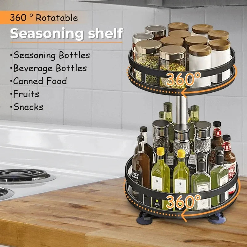 360°Rotation Spice Rack Organizer Jar Cans Non-Skid Storage Tray for Seasonings Kitchen Storage Rack Kitchen Accessories