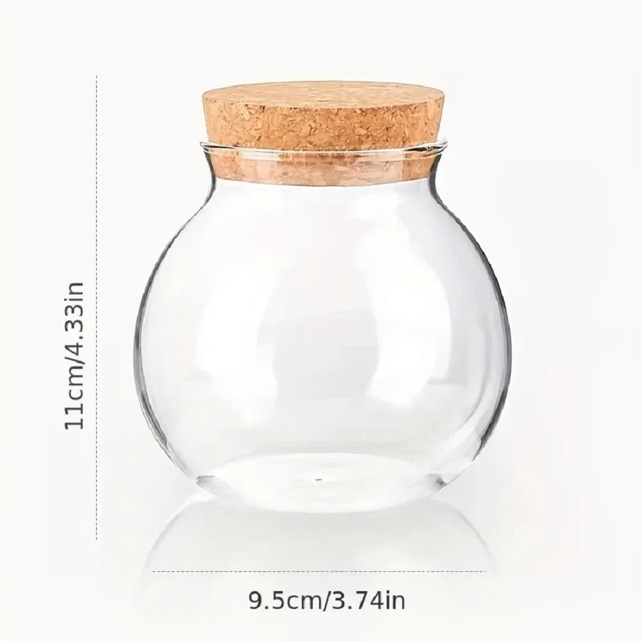 1/3Pc Storage Containers, 500Ml/16.91Oz Cork Glass Tea Jar with Cork Stopper, round Sealed Food Storage Jar, Kitchen Organizers