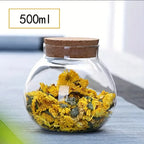 1/3Pc Storage Containers, 500Ml/16.91Oz Cork Glass Tea Jar with Cork Stopper, round Sealed Food Storage Jar, Kitchen Organizers