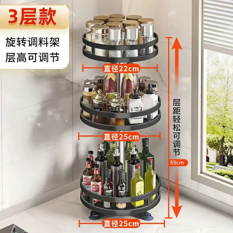 360°Rotation Spice Rack Organizer Jar Cans Non-Skid Storage Tray for Seasonings Kitchen Storage Rack Kitchen Accessories