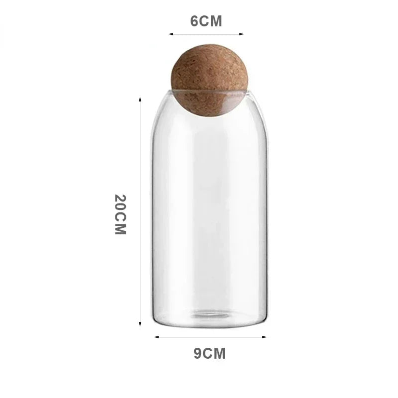 Clear Glass Storage Jar with Cork Lid Atorage Bottle Sealed Tank Tea Can Cereal Coffee Creative Decoration Airtight Canister Set