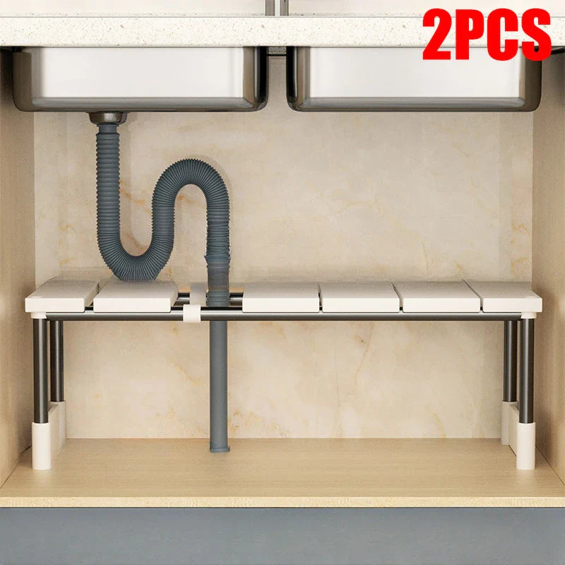 1 Stainless Steel Expandable Kitchen Sink Storage Rack Cabinet Storage Multi-Layer Multifunctional Internal Layered Storage Rack