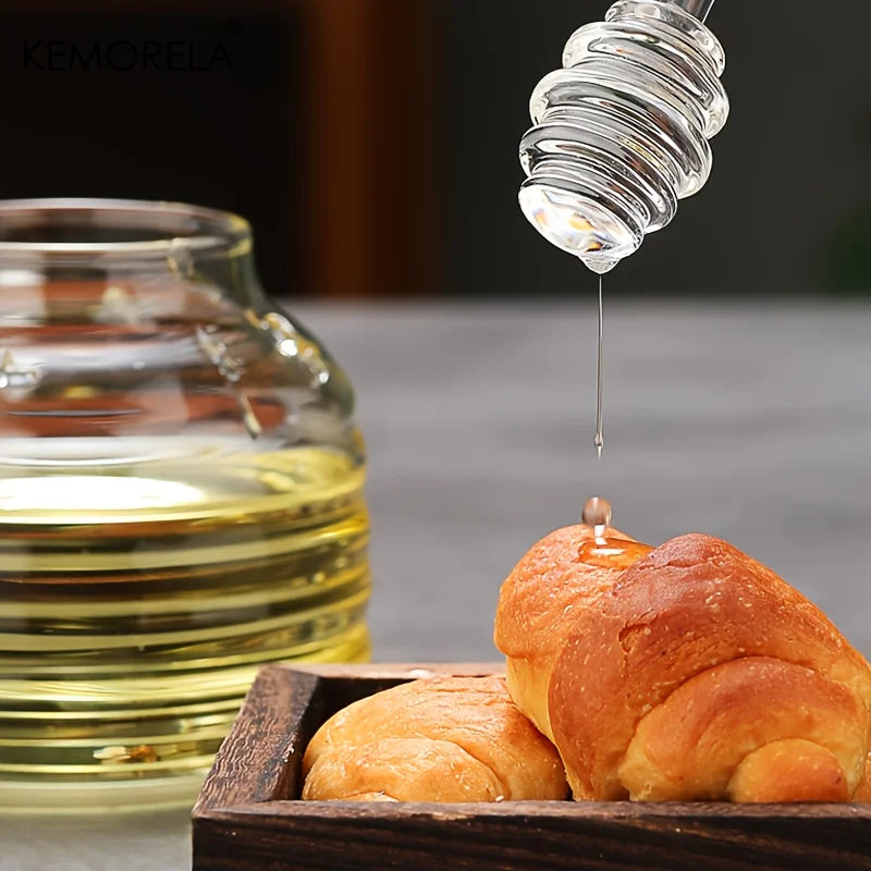 Glass Honeycomb Tank Kitchen Tools Honey Storage Container with Dipper and Lid Honey Bottle for Wedding Party Dining