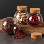 1/3Pc Storage Containers, 500Ml/16.91Oz Cork Glass Tea Jar with Cork Stopper, round Sealed Food Storage Jar, Kitchen Organizers