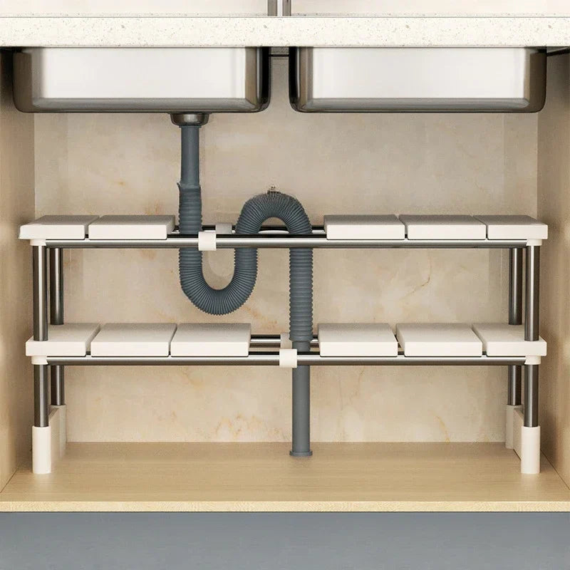 1 Stainless Steel Expandable Kitchen Sink Storage Rack Cabinet Storage Multi-Layer Multifunctional Internal Layered Storage Rack