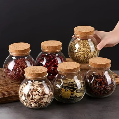 1/3Pc Storage Containers, 500Ml/16.91Oz Cork Glass Tea Jar with Cork Stopper, round Sealed Food Storage Jar, Kitchen Organizers