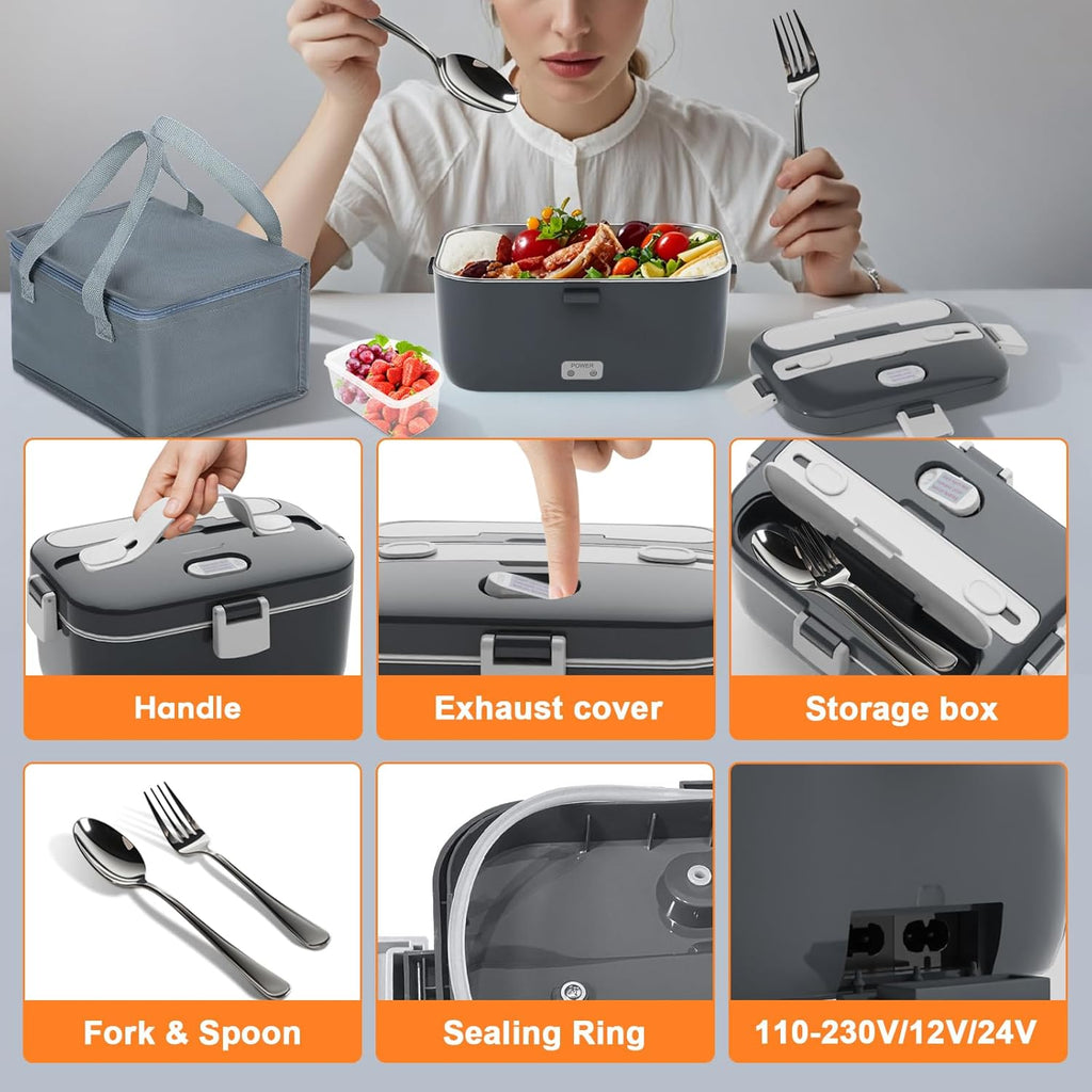 Electric Lunch Box Food Warmer: 100W Heated Lunch Box for Adults, 1.8L Portable Fast Heating Lunchbox Food Heater for Car, Truck, Work, Travel, Lonchera Elctrica Porttil 12/24V/110-230V