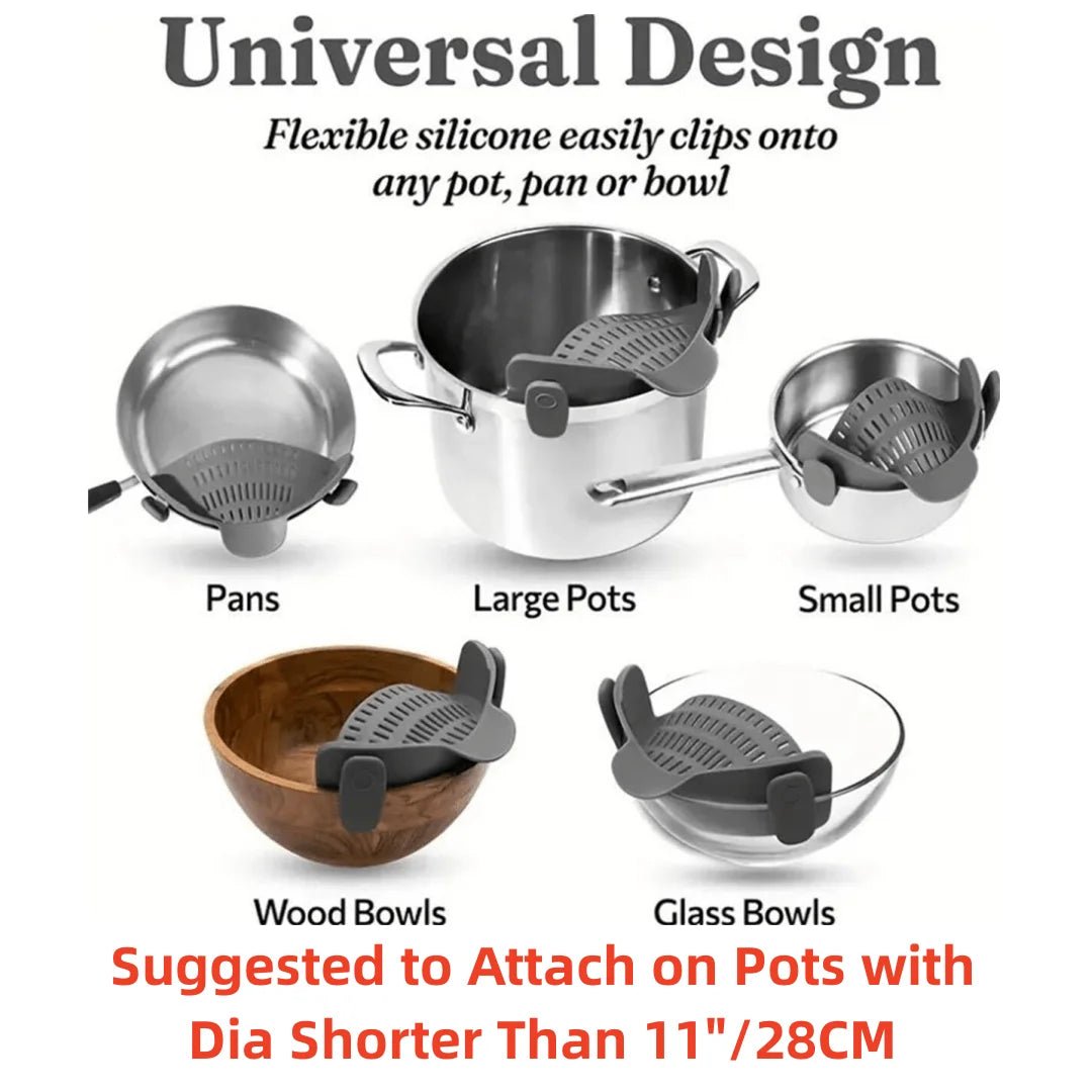 Adjustable Silicone Clip - On Strainer for Pots | Easy Draining & Spill - Free Cooking - CheffyCorner