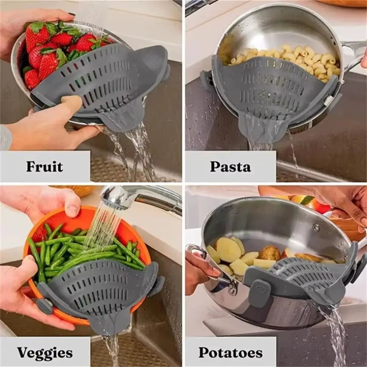 Adjustable Silicone Clip - On Strainer for Pots | Easy Draining & Spill - Free Cooking - CheffyCorner