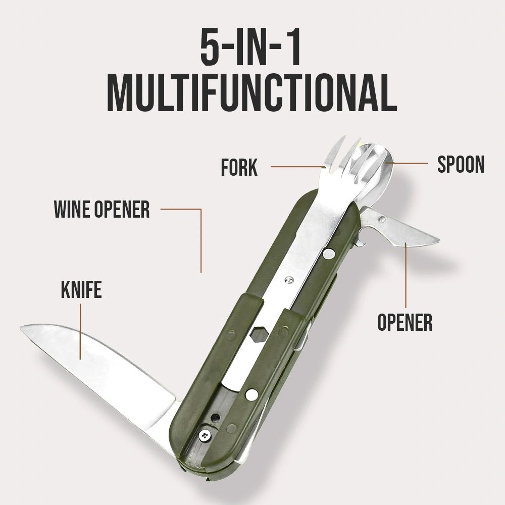 Camping Cutlery Knife | Fork Spoon Bottle Opener | Tableware Stainless Steel Pocket Cutlery - CheffyCorner