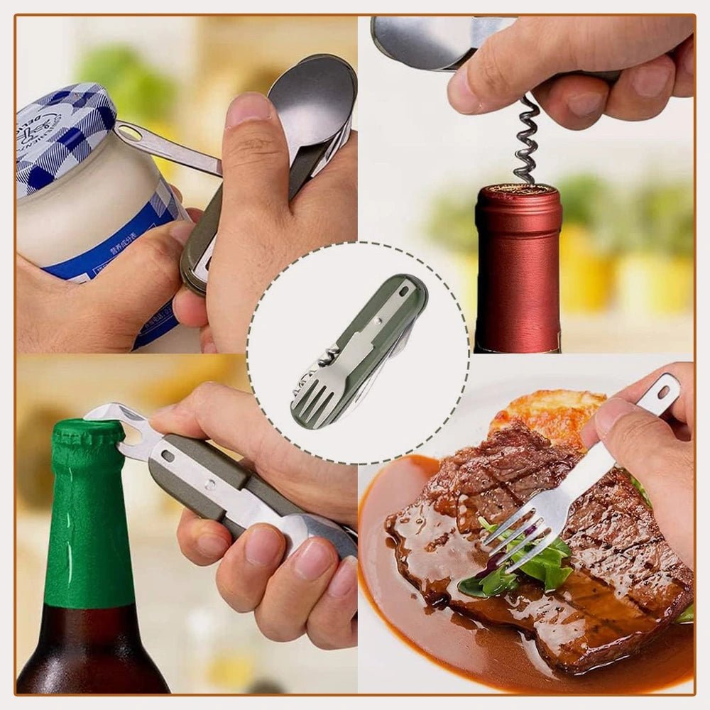 Camping Cutlery Knife | Fork Spoon Bottle Opener | Tableware Stainless Steel Pocket Cutlery - CheffyCorner