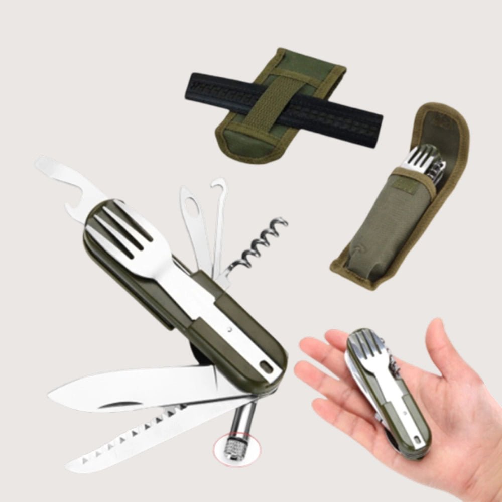 Camping Cutlery Knife | Fork Spoon Bottle Opener | Tableware Stainless Steel Pocket Cutlery - CheffyCorner