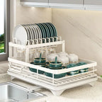 Adjustable Dish Drying Rack & Drainboard Organizer for Kitchen Plates, over Sink Countertop, Cutlery Storage with Drain Rac